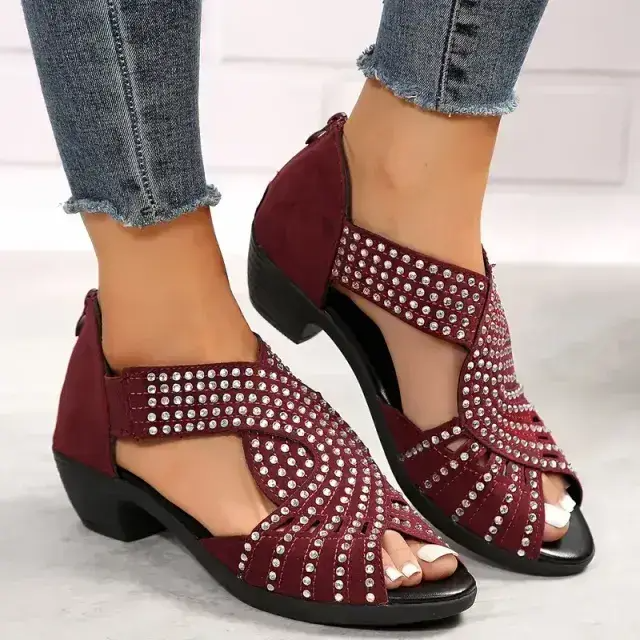 Women’s Orthopedic Low Heel Cut-Out Sandals – Comfort Arch Support PU Sandals