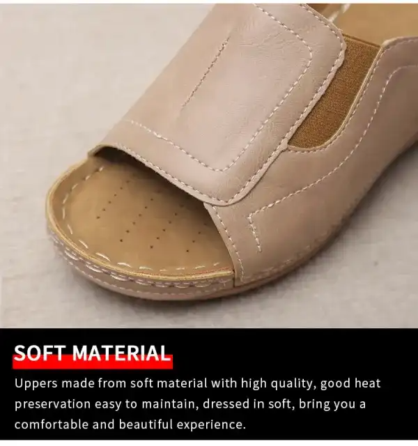 Women’s Comfortable Orthopedic Flat Sandals – PU Leather, Arch Support, All-Day Walking