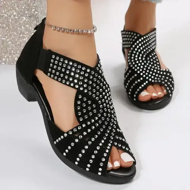 Women’s Orthopedic Low Heel Cut-Out Sandals – Comfort Arch Support PU Sandals