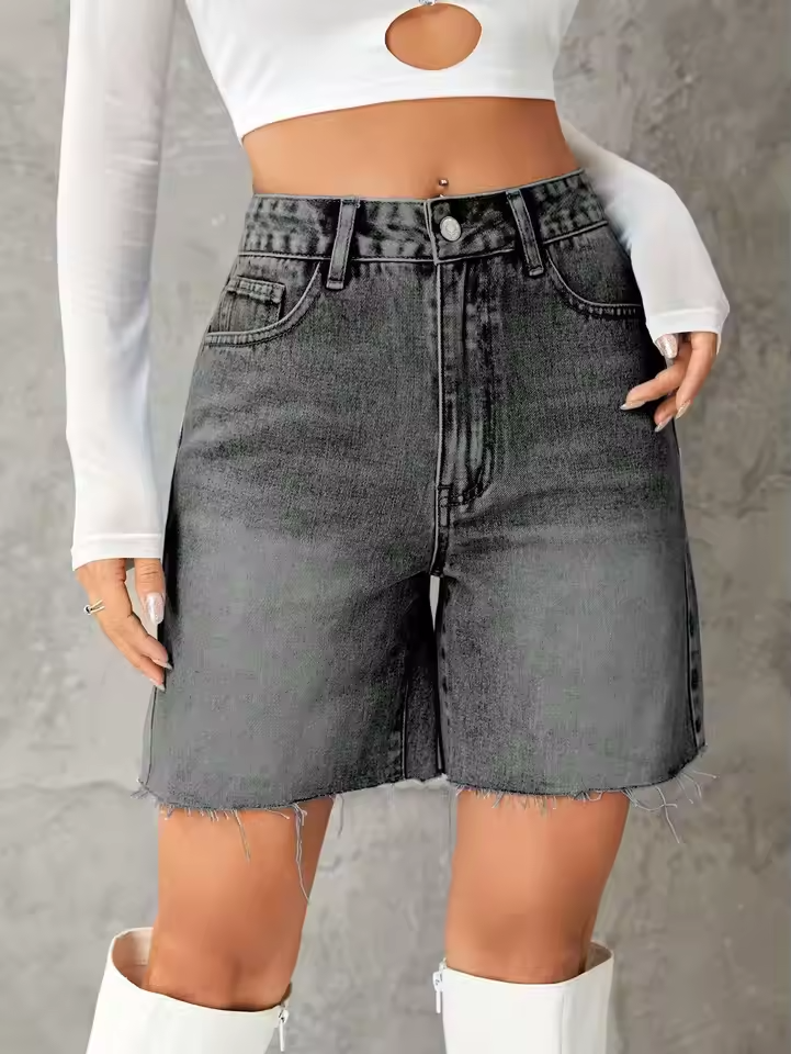 Women’s High Waist Denim Shorts – Casual Solid Color Fashion Essential