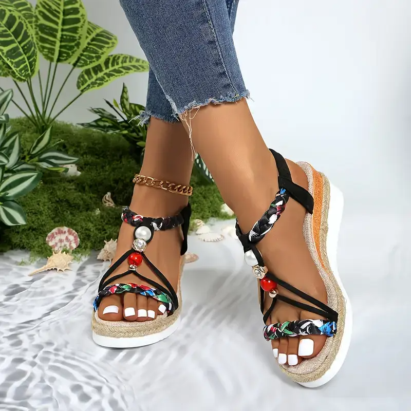 Bohemian Wedge Heeled Women’s Sandals – Stylish Summer Platform Shoes