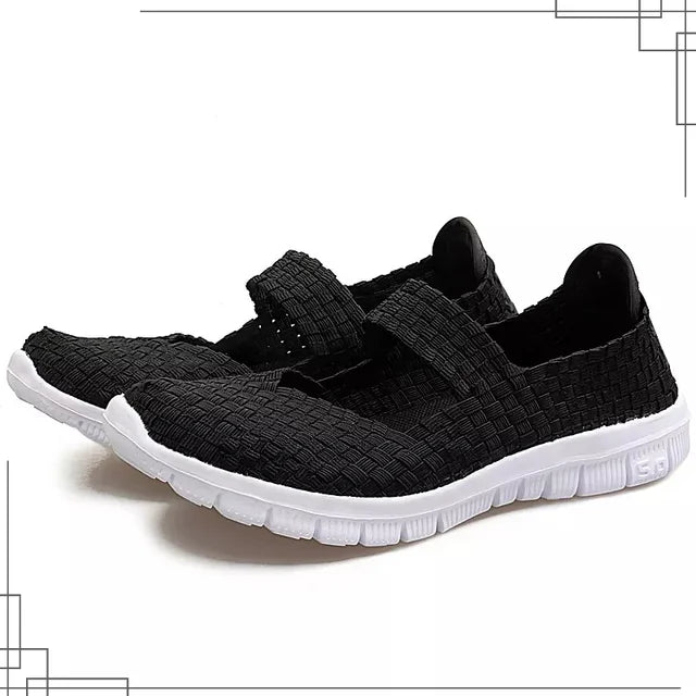 Plus Size Women’s Comfort Flat Shoes – Elastic Band Woven Casual Loafers
