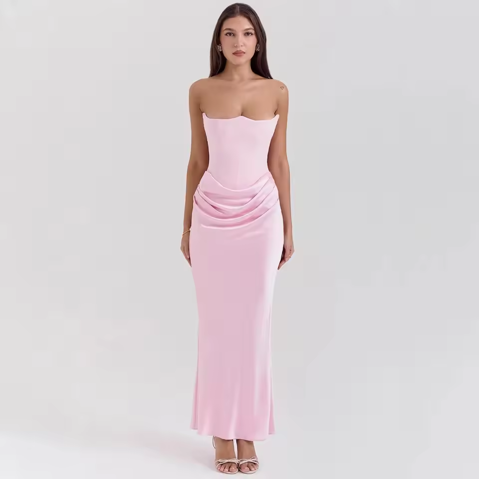 Women’s Strapless Fishtail Evening Gown – Slim Fit Long Dress