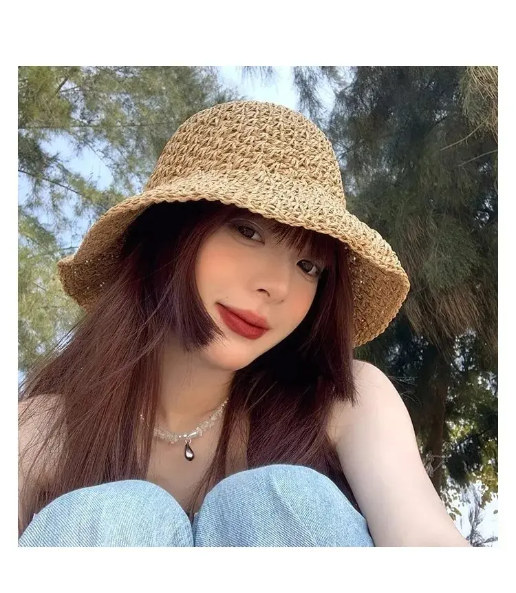 Lace Bow Sun Hat - Women's Foldable Wide Brim Beach Hat for Summer