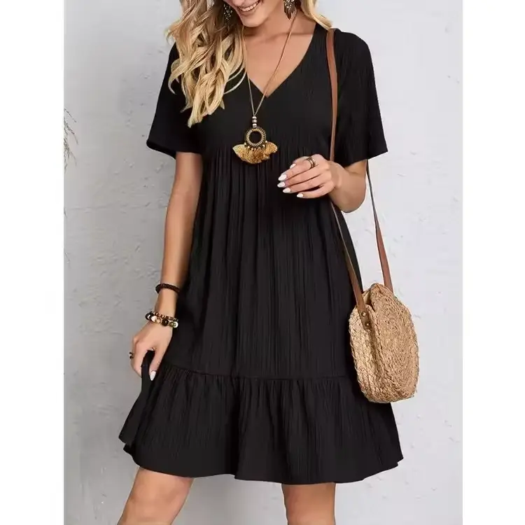 Women’s Loose-Fit Casual Dress – High-Waisted Summer Short Sleeve Elegant Outfit