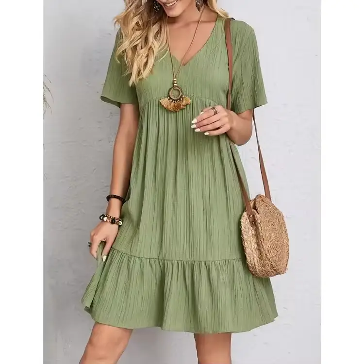 Women’s Loose-Fit Casual Dress – High-Waisted Summer Short Sleeve Elegant Outfit