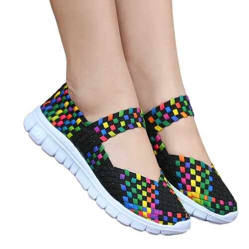 Plus Size Women’s Comfort Flat Shoes – Elastic Band Woven Casual Loafers