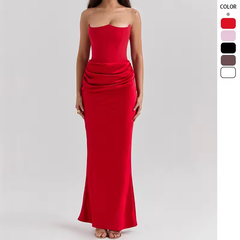 Women’s Strapless Fishtail Evening Gown – Slim Fit Long Dress