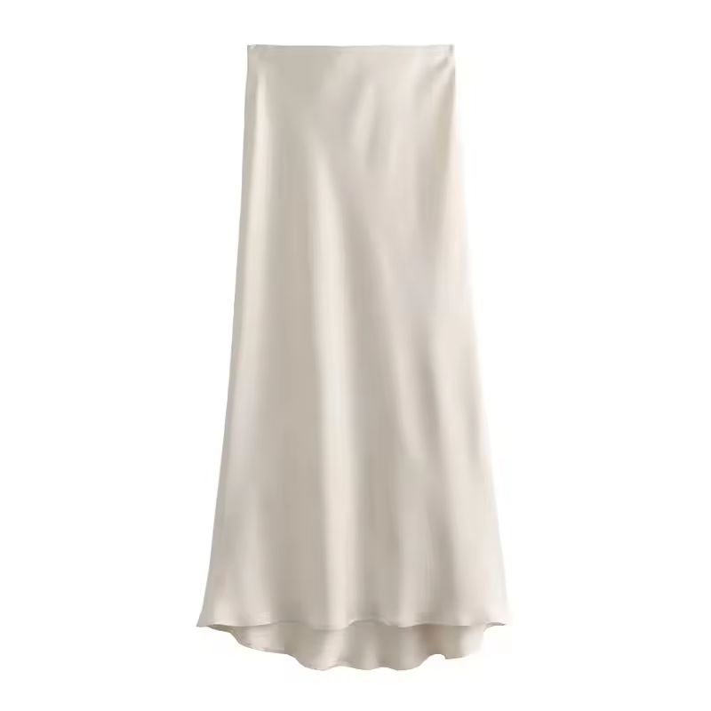 Women’s Satin High Waist Midi Skirt – Elegant Summer Office & Casual Long Skirt