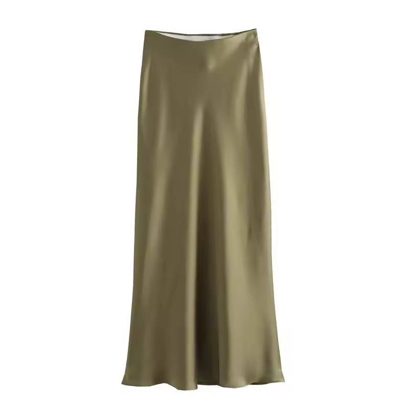 Women’s Satin High Waist Midi Skirt – Elegant Summer Office & Casual Long Skirt