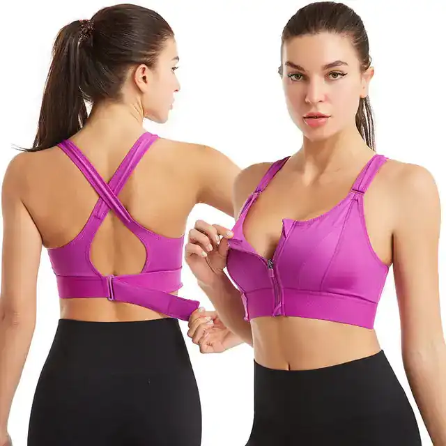 Women’s Sports Bra Crop Top with Front Zipper
