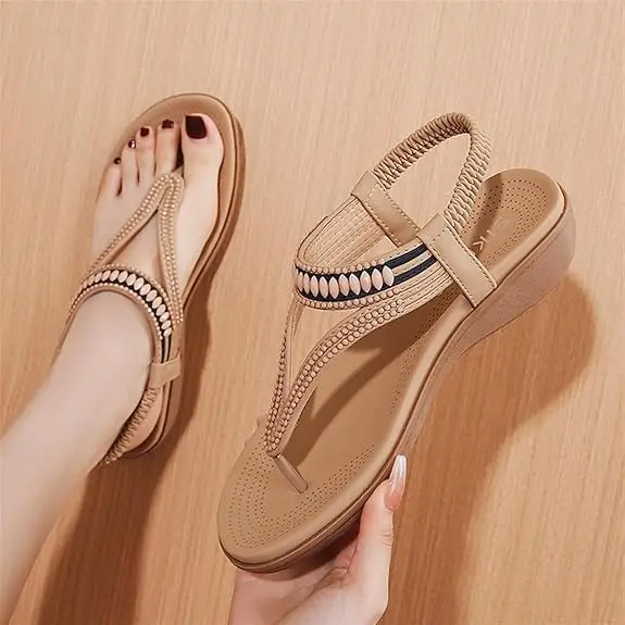 Women’s Bohemian Flat Sandals – Comfortable PU Summer Dressy Shoes