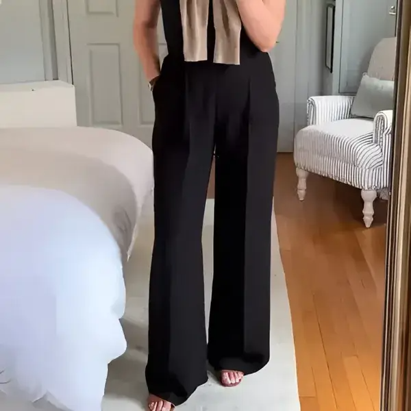 Crepe Pleated Women’s Trousers – High Waist, Lightweight Polyester
