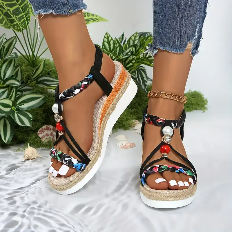 Bohemian Wedge Heeled Women’s Sandals – Stylish Summer Platform Shoes