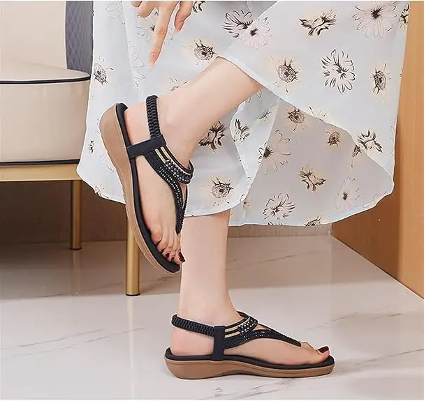 Women’s Bohemian Flat Sandals – Comfortable PU Summer Dressy Shoes