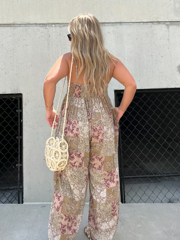 Boho Balloon Pant Jumpsuit for Women, Casual Wide-Leg One Piece Outfit