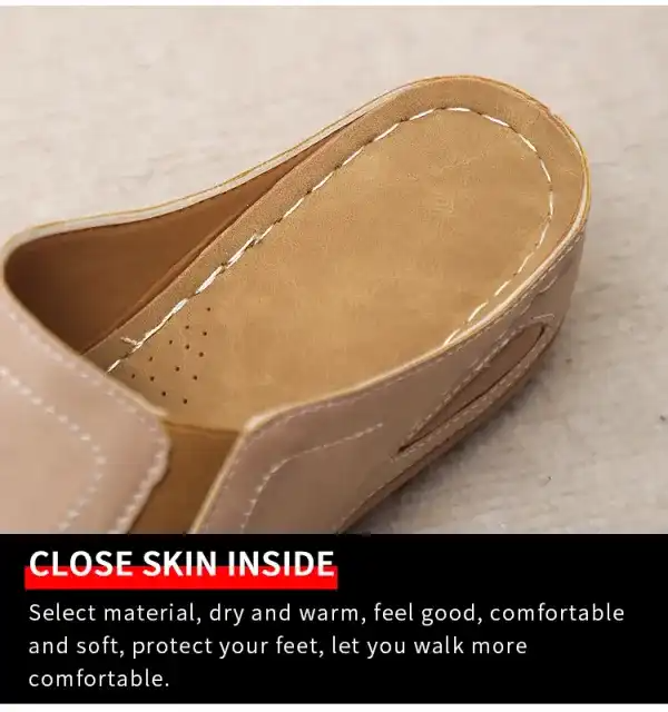 Women’s Comfortable Orthopedic Flat Sandals – PU Leather, Arch Support, All-Day Walking