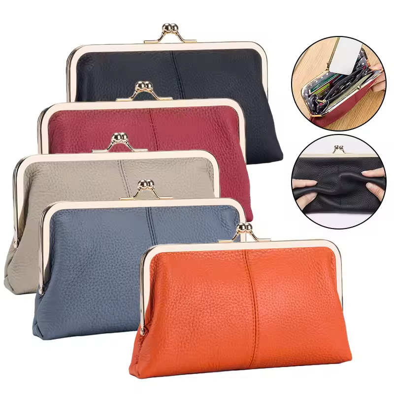 AndoBag Women’s Genuine Leather Kiss Lock Wallet