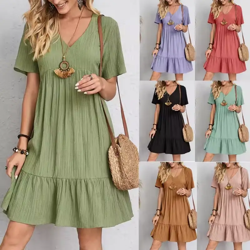 Women’s Loose-Fit Casual Dress – High-Waisted Summer Short Sleeve Elegant Outfit