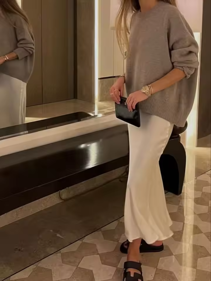 Women’s Satin High Waist Midi Skirt – Elegant Summer Office & Casual Long Skirt