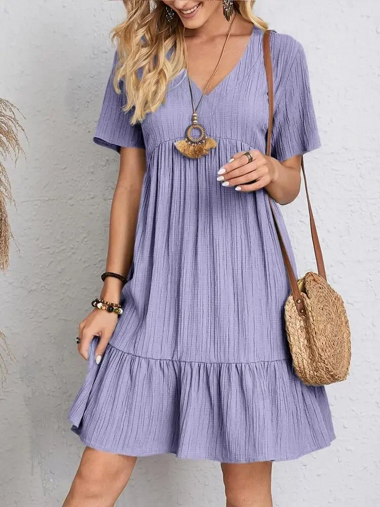 Women’s Loose-Fit Casual Dress – High-Waisted Summer Short Sleeve Elegant Outfit