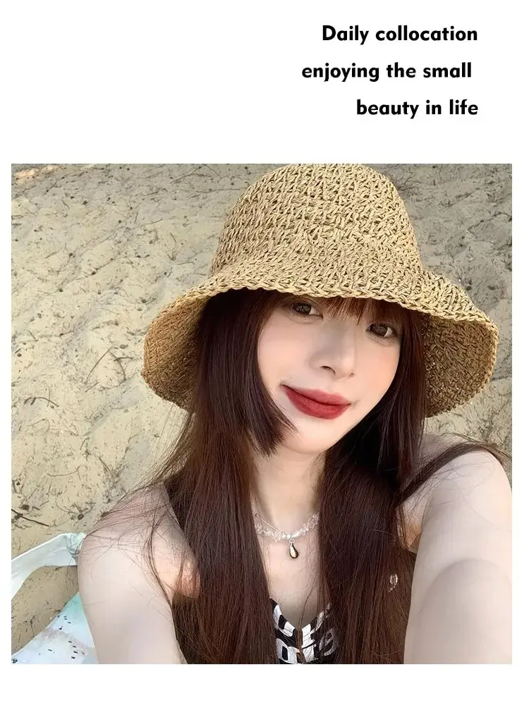 Lace Bow Sun Hat - Women's Foldable Wide Brim Beach Hat for Summer