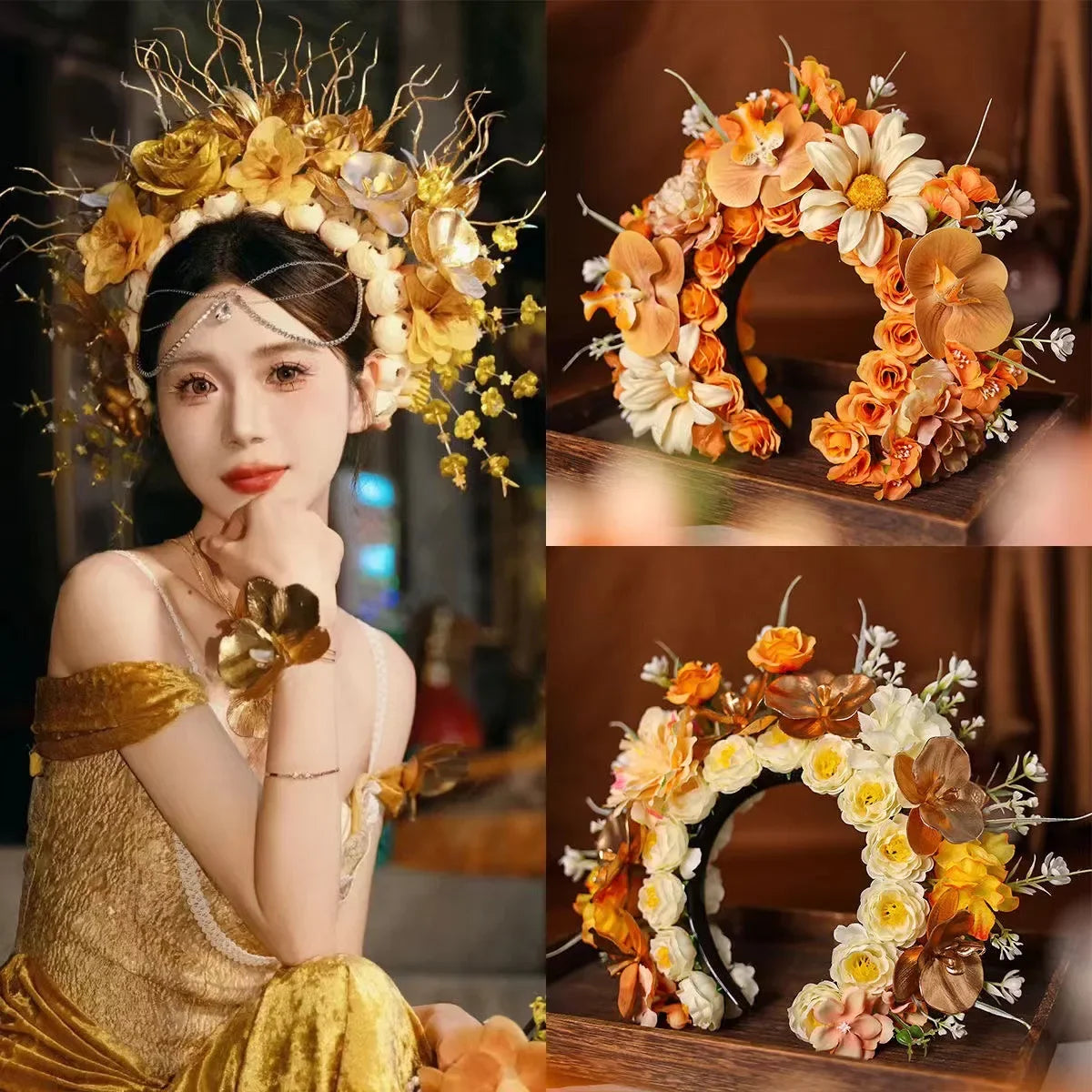 Quanzhou Hairpin Flower Crown Ethnic Style Double-sided Integrated Hair Accessories Silk Flower Hair Ornaments Hanfu Accessories