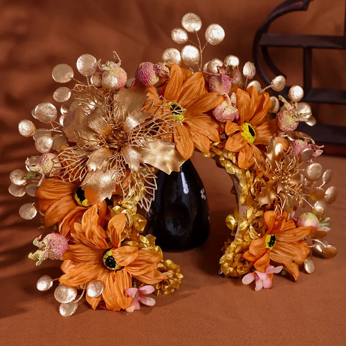 Quanzhou Hairpin Flower Crown Ethnic Style Double-sided Integrated Hair Accessories Silk Flower Hair Ornaments Hanfu Accessories