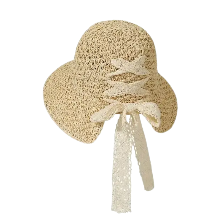 Lace Bow Sun Hat - Women's Foldable Wide Brim Beach Hat for Summer