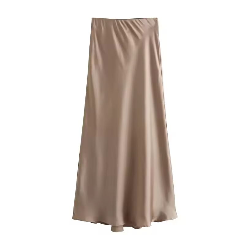 Women’s Satin High Waist Midi Skirt – Elegant Summer Office & Casual Long Skirt