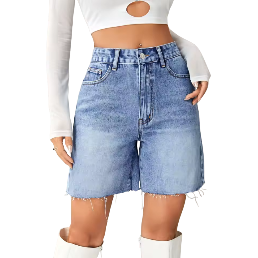 Women’s High Waist Denim Shorts – Casual Solid Color Fashion Essential