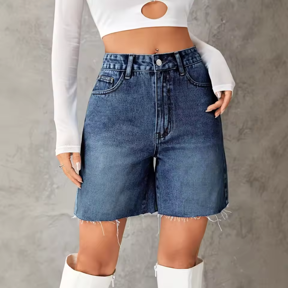 Women’s High Waist Denim Shorts – Casual Solid Color Fashion Essential