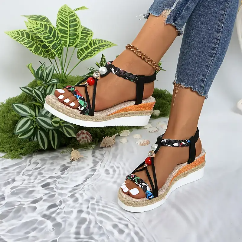 Bohemian Wedge Heeled Women’s Sandals – Stylish Summer Platform Shoes