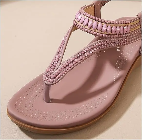 Women’s Bohemian Flat Sandals – Comfortable PU Summer Dressy Shoes