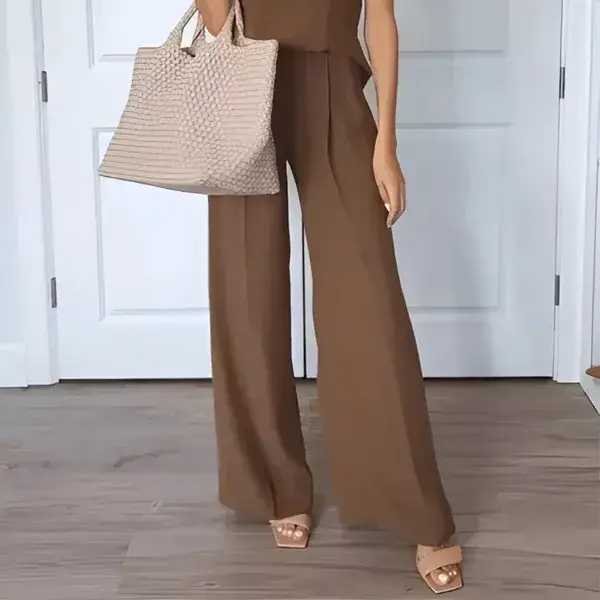 Crepe Pleated Women’s Trousers – High Waist, Lightweight Polyester