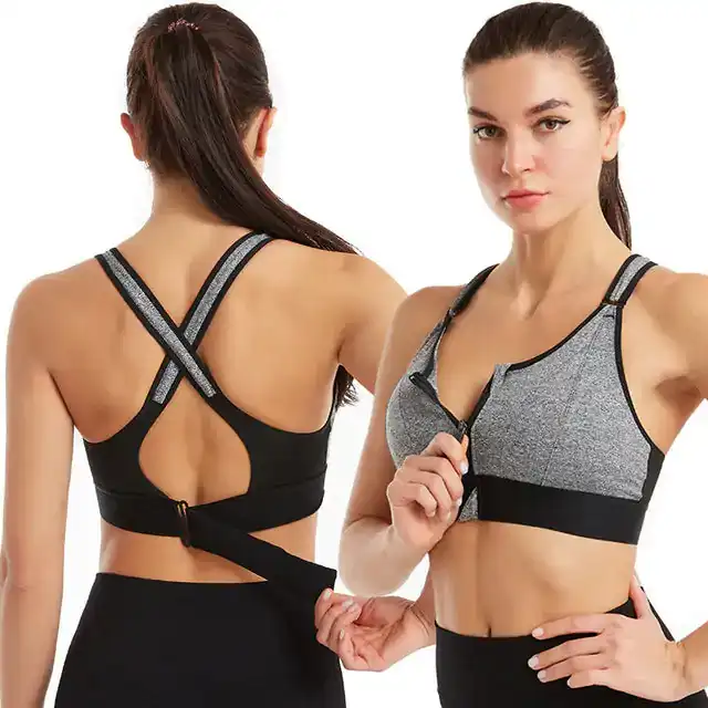 Women’s Sports Bra Crop Top with Front Zipper