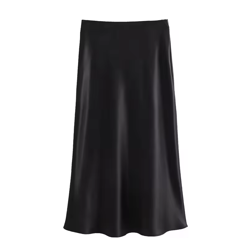 Women’s Satin High Waist Midi Skirt – Elegant Summer Office & Casual Long Skirt