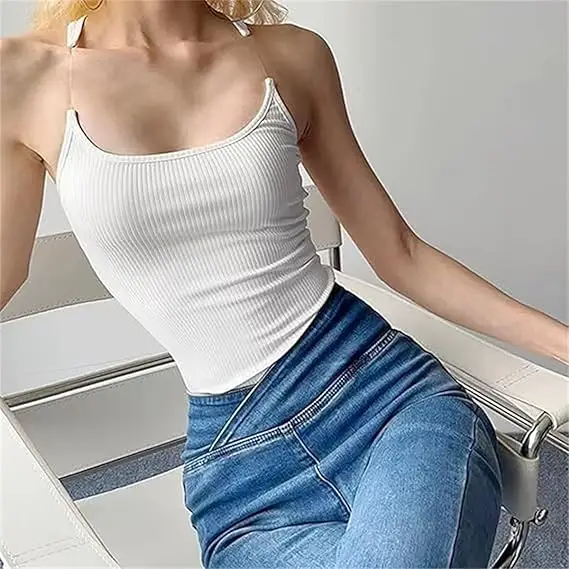 Invisible Strap Tank Top for Women – Thin Clear Strap Sexy Sleeveless Top