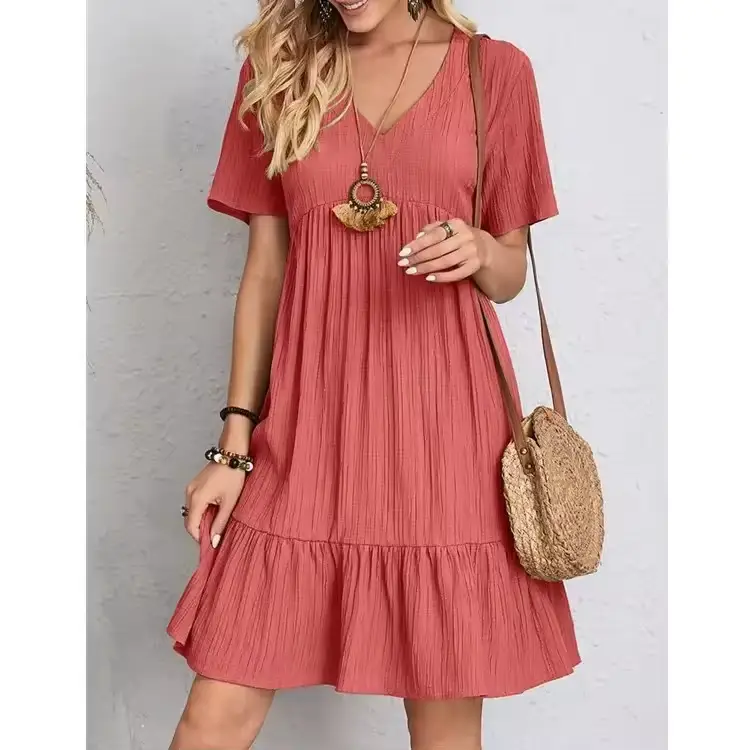 Women’s Loose-Fit Casual Dress – High-Waisted Summer Short Sleeve Elegant Outfit