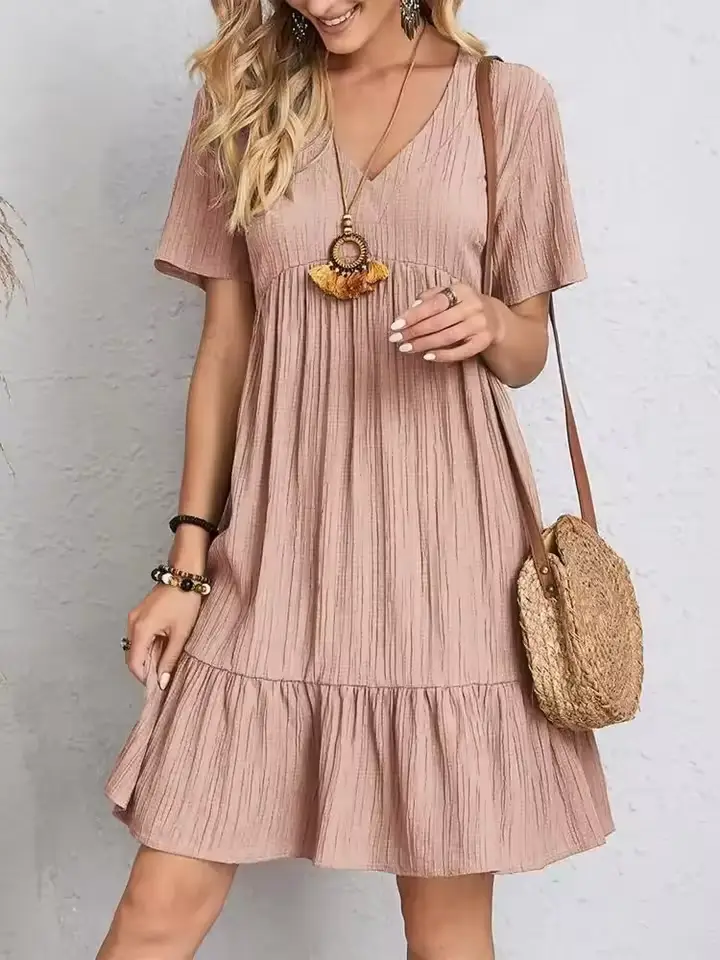 Women’s Loose-Fit Casual Dress – High-Waisted Summer Short Sleeve Elegant Outfit