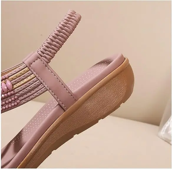 Women’s Bohemian Flat Sandals – Comfortable PU Summer Dressy Shoes