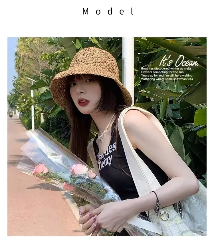 Lace Bow Sun Hat - Women's Foldable Wide Brim Beach Hat for Summer