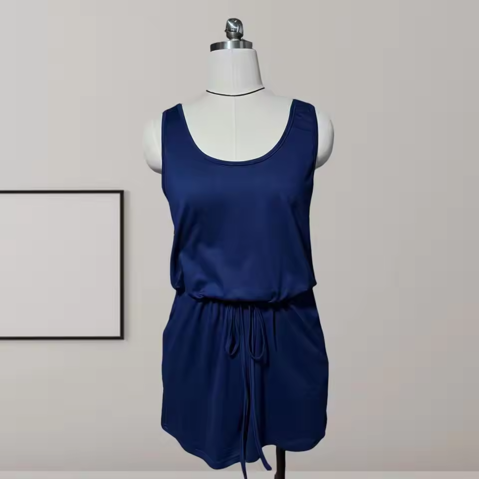 Women’s Summer Sleeveless Romper – Solid Color Casual Drawstring Waist Beach Jumpsuit
