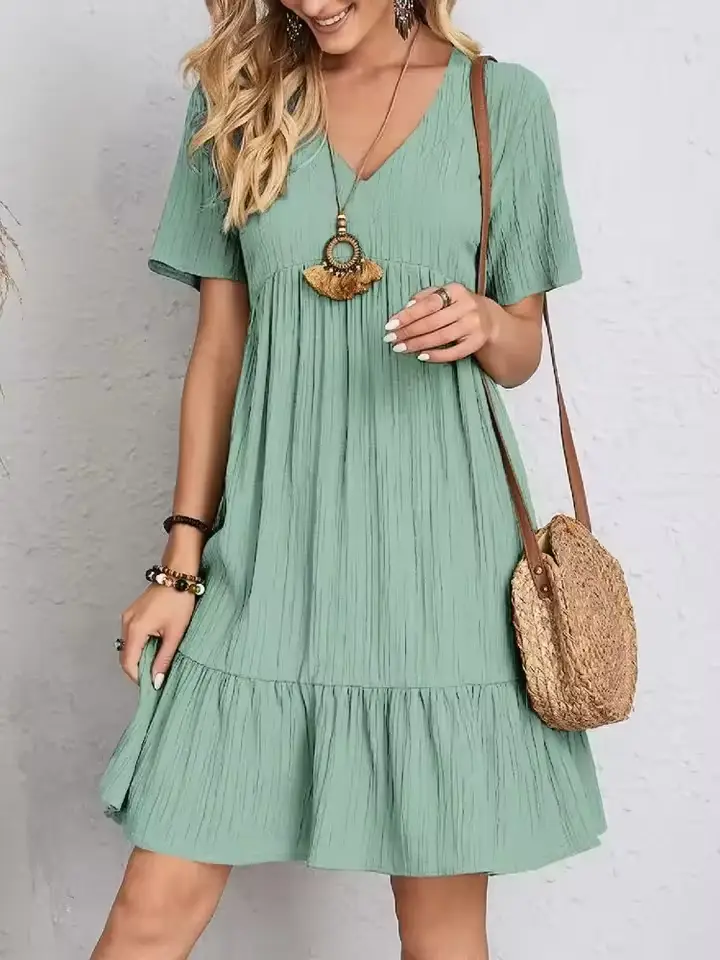 Women’s Loose-Fit Casual Dress – High-Waisted Summer Short Sleeve Elegant Outfit