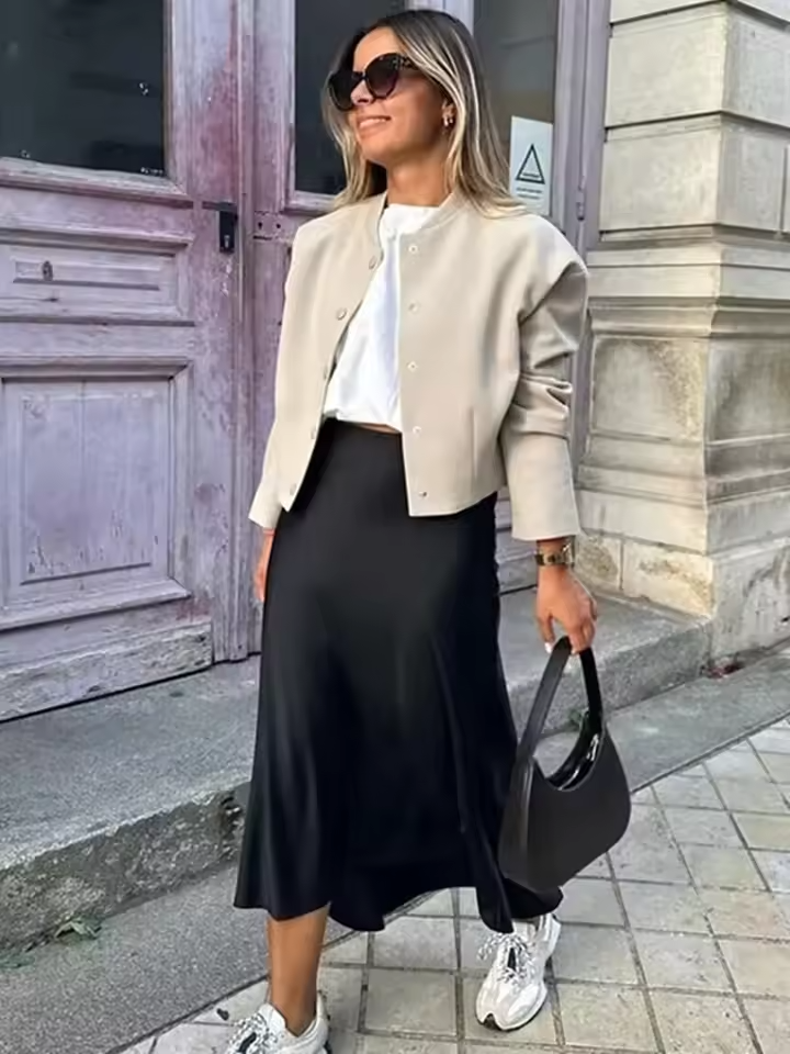 Women’s Satin High Waist Midi Skirt – Elegant Summer Office & Casual Long Skirt