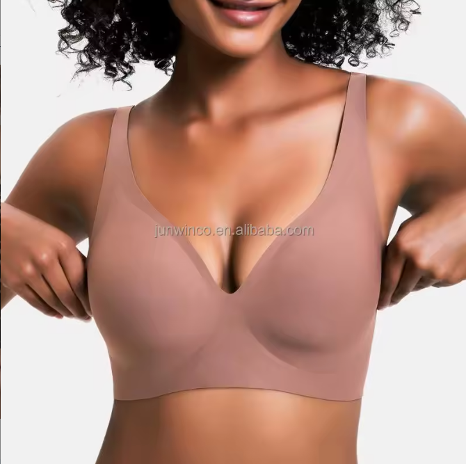 Deep V Padded Seamless Bralette Womens Bra Comfortable Back Closure Wireless Comfort Jelly Bras
